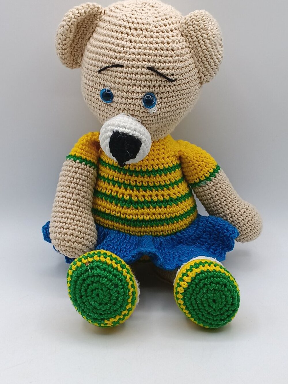 16" Colorful Teddy Bear Plush Handmade Crochet Plushie Amigurumi Stuffed Toy